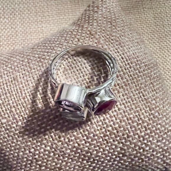 Amethyst, Moonstone & Corundum Ruby .925 Ring Size 8 Split Shank sides - Picture 3 of 8